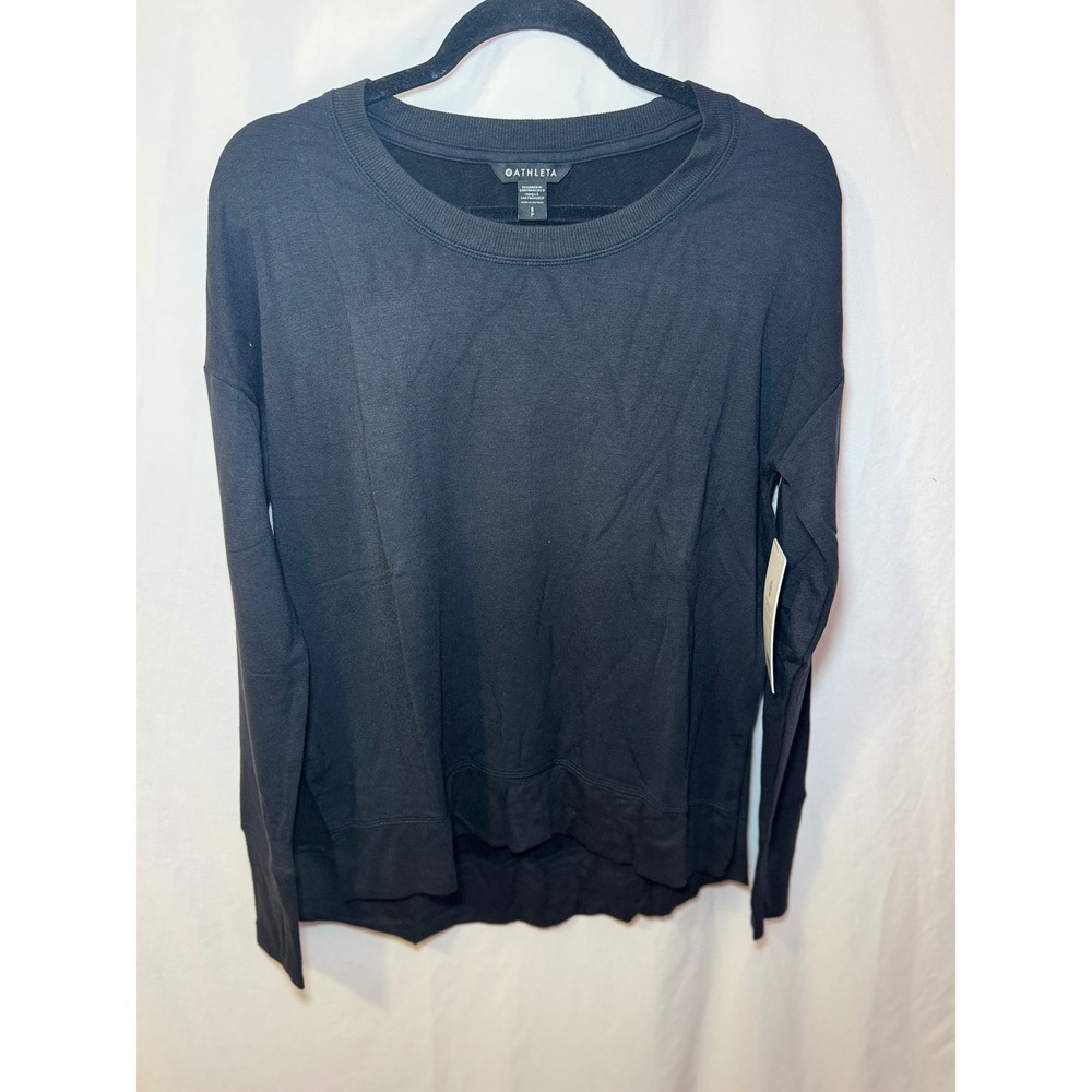 NWT Athleta Coaster Luxe Sweatshirt Womens S Black Modal Thumbhole